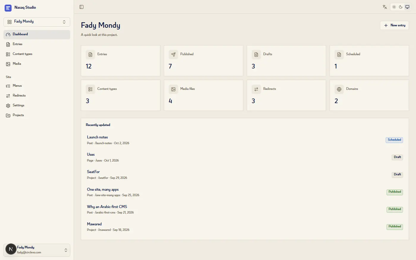 The Studio dashboard